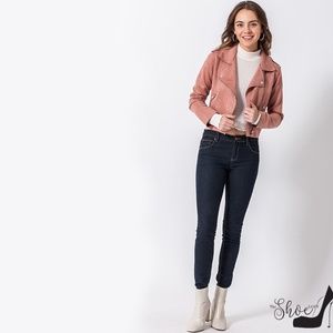 HYFVE Jackets & Coats - Scuba Suede Moto Jacket in Mauve Pink HYFVE Jackets & Coats - Scuba Suede Moto Jacket in Mauve Pink